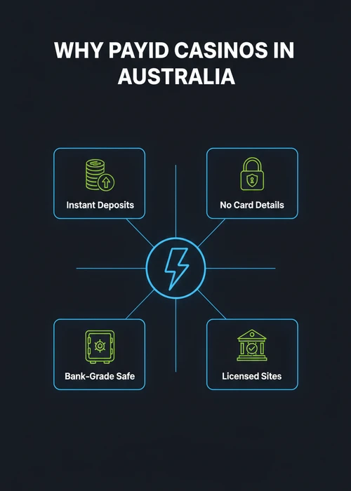 Why PayID casinos suit Australian players — instant deposits, no card details, bank-grade safety and licensed sites.